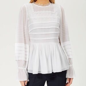 Ted Baker London Roobee Pintuck Long Sleeve Blouse -White Size 1